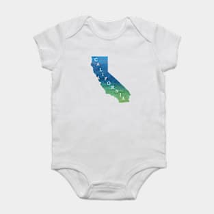 California Sate Map with Pacific ocean blue and green watercolors waves Baby Bodysuit